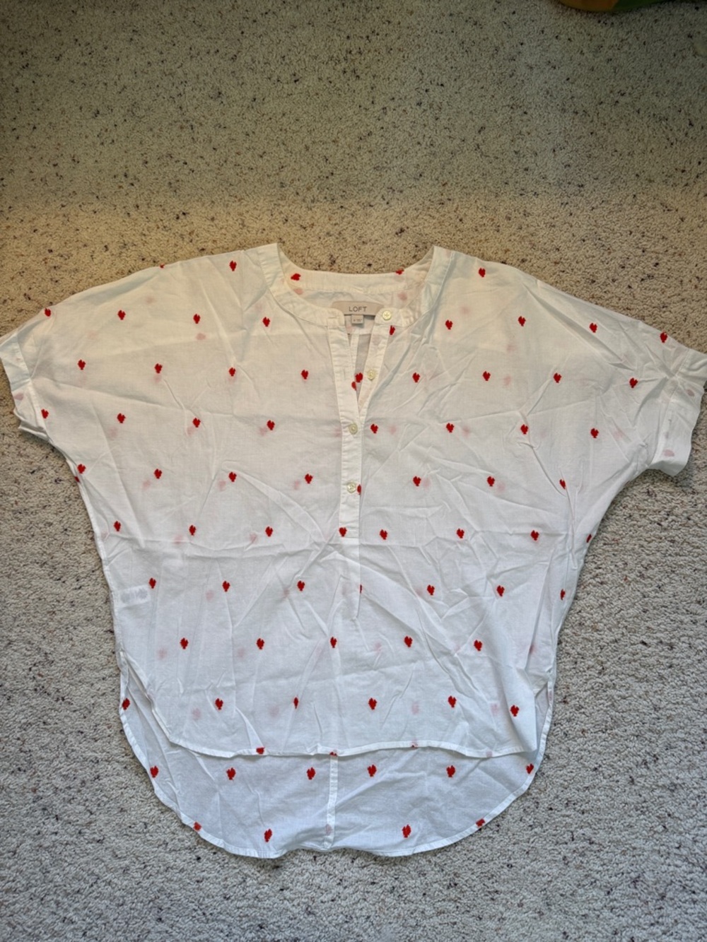 LOFT White Blouse with Red Heart Embroidery